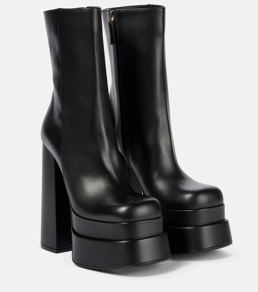 Кожаные ботинки на платформе с инкрустацией черно-золотые Versace, Black-Versace Gold