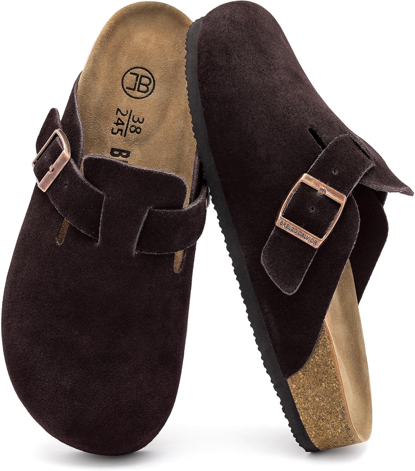 

Женские замшевые сабо, мужские мюли на процесске, противоскользящие ботинки «картошка», с поддержкой свода стопы, с регулируемой пряжкой, для использования в помещении и на улице Brelzo Calvior, темно-коричневый