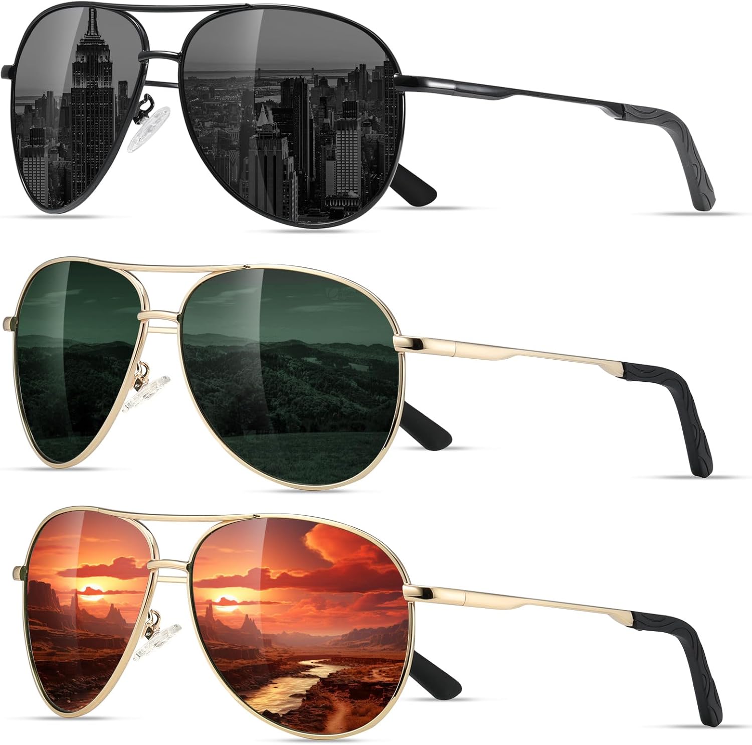 

Поляризованные солнцезащитные очки-авиаторы Eiuizah для мужчин и женщин — классические солнцезащитные очки для вождения, рыбалки и защиты от УФ-излучения, A21(3 Pack) Black/Red/Blackish Green