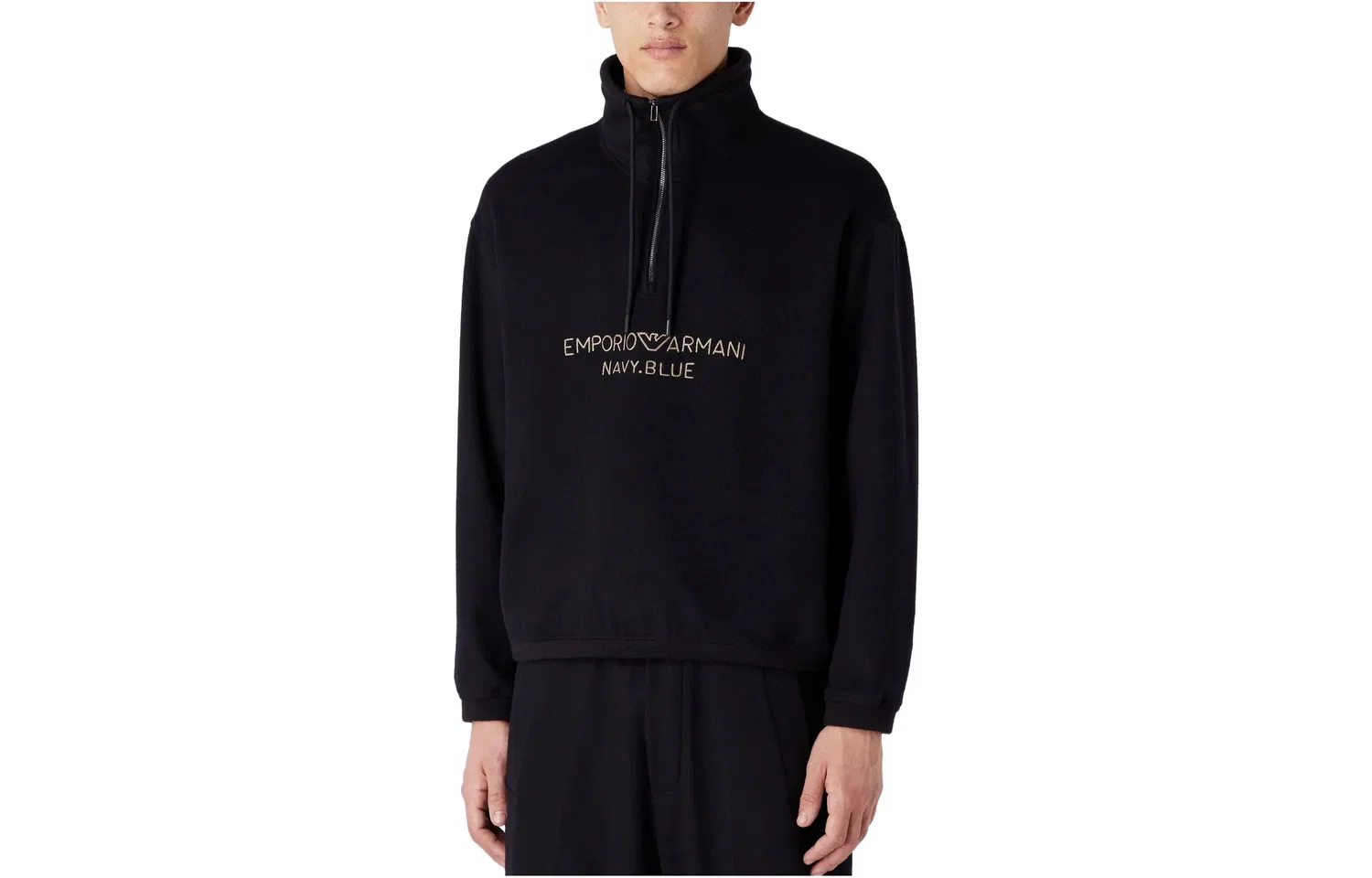 Свитшот с вышивкой логотипа Emporio Armani из шерсти и кашемира, Marine Blue