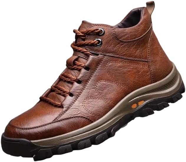 

Мужские высокие кожаные кроссовки, Модная повседневная обувь для ежедневной носки, универсальный стиль для мужчин Hhhchpm, коричневый