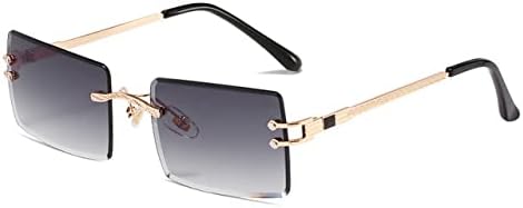 

Солнцезащитные очки без оправы прямоугольной формы для женщин, очки без оправы для мужчин, сверхлегкие солнцезащитные очки с защитой от УФ-излучения UV400 MTZJH, Gold Gradient Grey