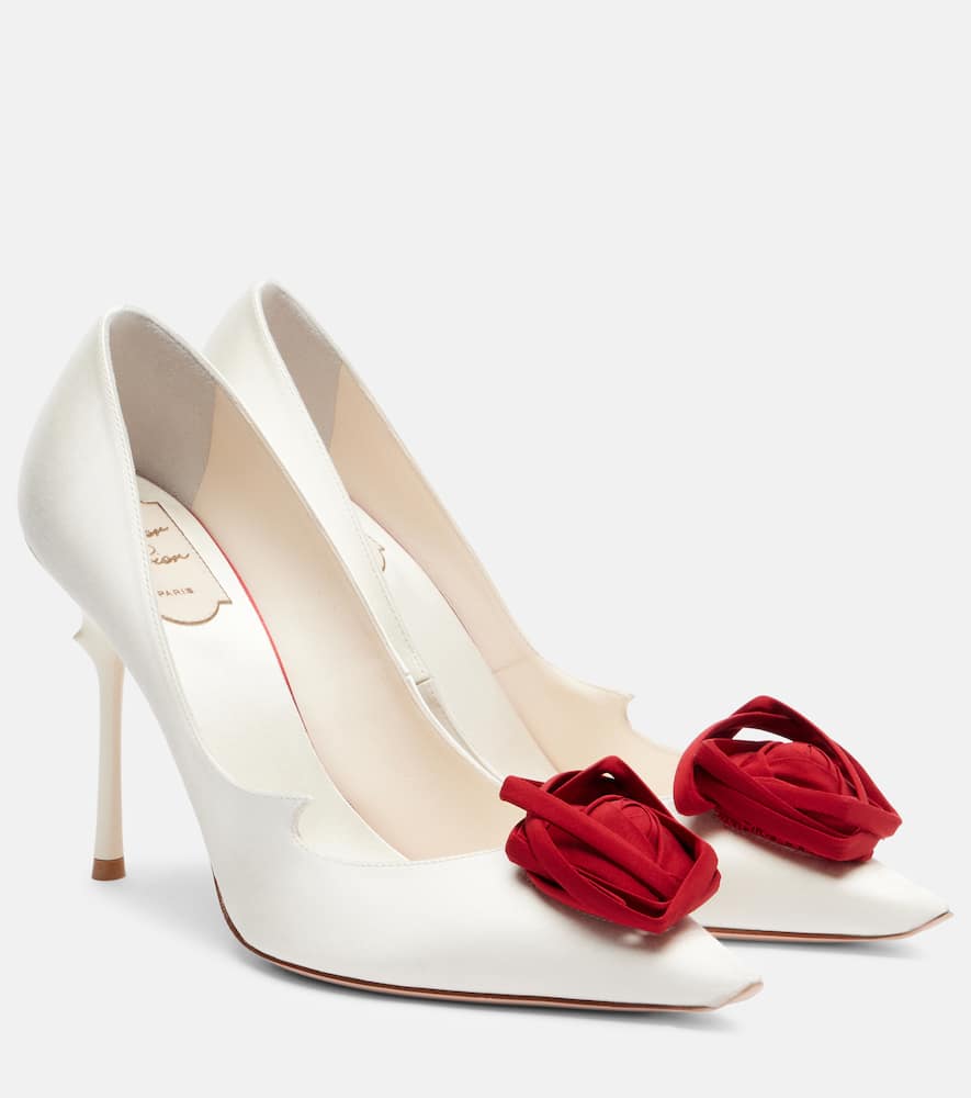 Туфли-лодочки Epine Rose 100 из цветочного сатина Roger Vivier, Panna+Ciliegia