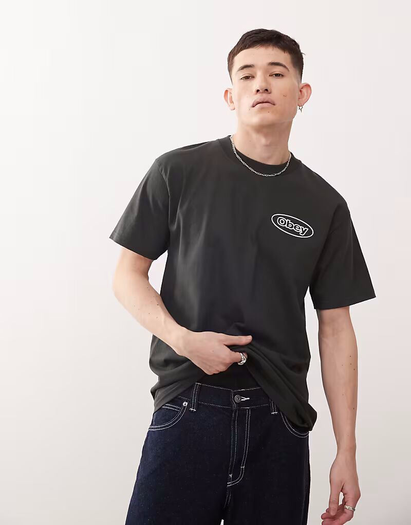 

Футболка Obey с графическим логотипом и принтом на спине в винтажном черном цвете