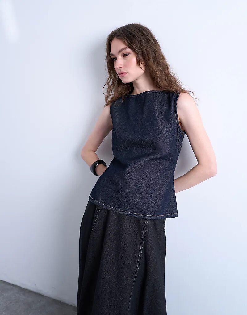 

Джинсовый топ Topshop с вырезом-лодочкой цвета индиго