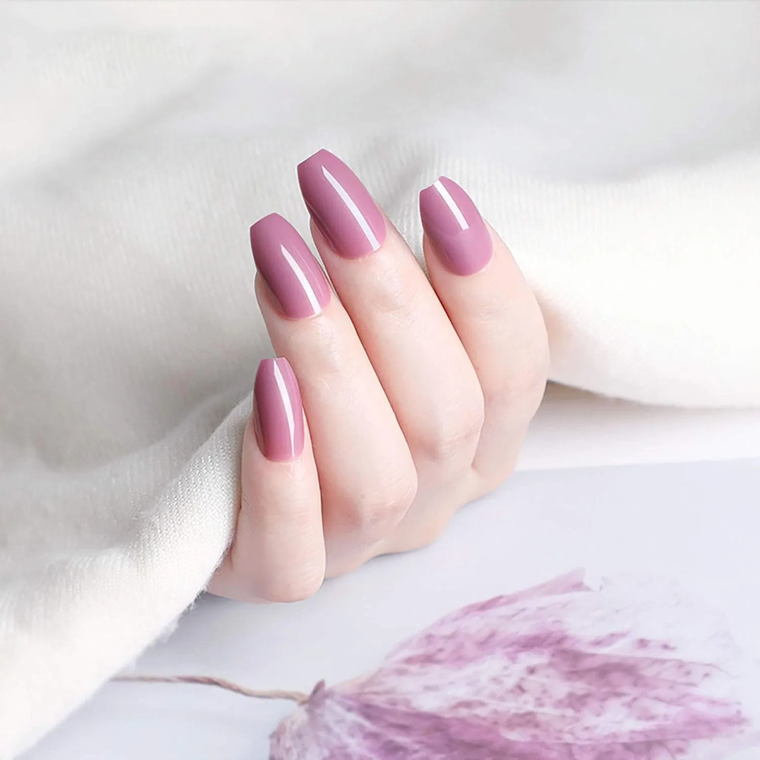 Накладные ногти Coffin Shape с УФ-покрытием Siusio, Glossy Pink — фото 3