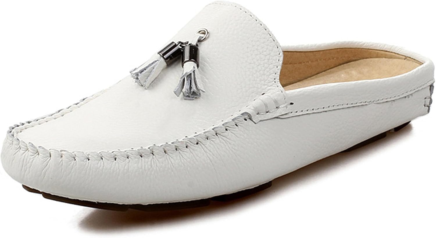 

Мужские тапочки-мюли Santimon с кисточками, кожаные, удобные, на процесс легкого надевания, повседневные лоферы, белый