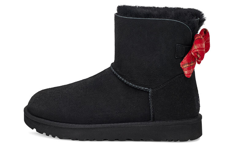 Угги женские UGG Mini Bailey Bow Plaid Ribbon, черный / красный