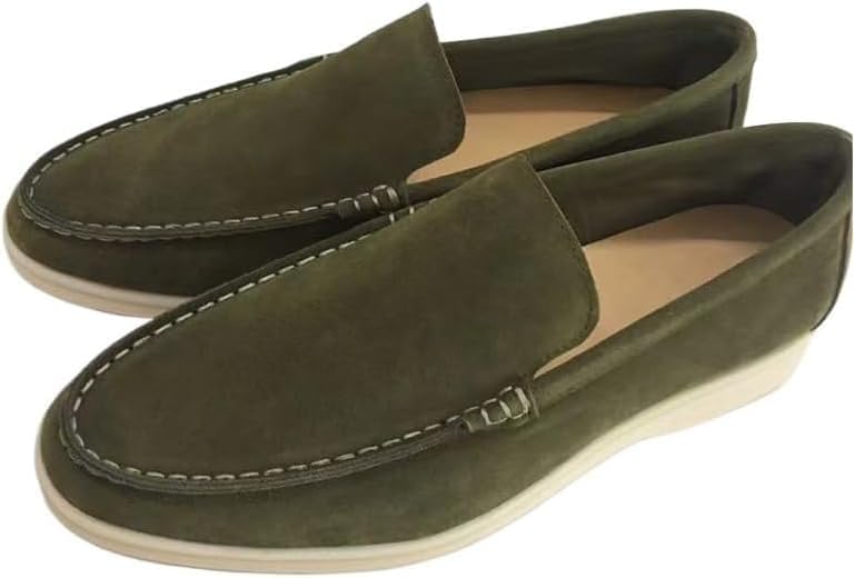 

Мужские замшевые лоферы-мокасины без шнурков для лета, легкие и дышащие, плоские повседневные туфли, прогулок и оксфорды Eimeinuosy, зеленый