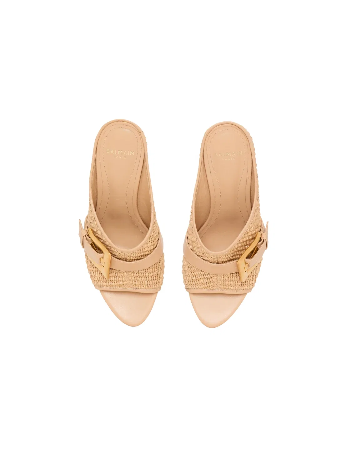 Мюли Anthem No Wedge из гладкой кожи и рафии BALMAIN, бежевый — фото 3