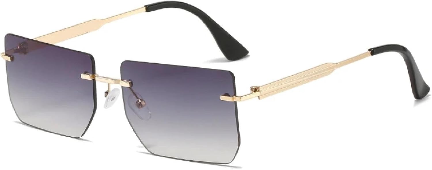 

Модные безободковые солнцезащитные очки для мужчин и женщин, винтажные солнцезащитные очки для активного отдыха и вождения, защита от УФ-излучения UV400 TKKTLLT, Gold Gradient Gray