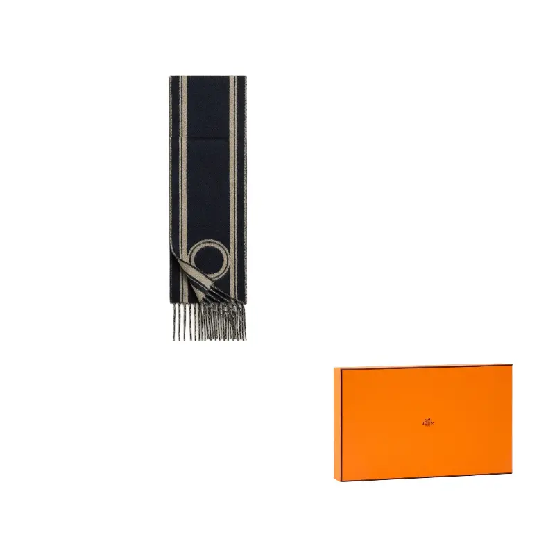 

HERMES Кашемировый шарф унисекс морской синий в сочетании с бежевым, Marine Blue/Beige