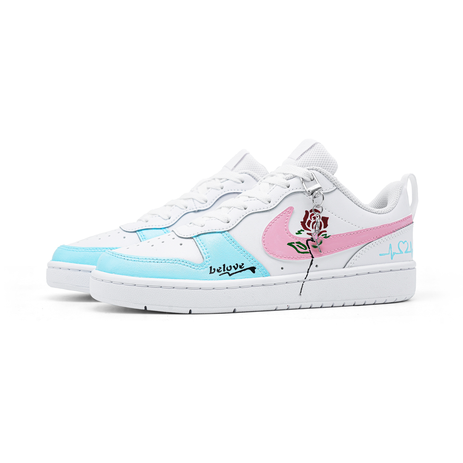 Nike Кроссовки для скейтбординга Court Borough Rose Appointment, амортизирующие, износостойкие, низкие, детские, синий розовый unisex — фото 4