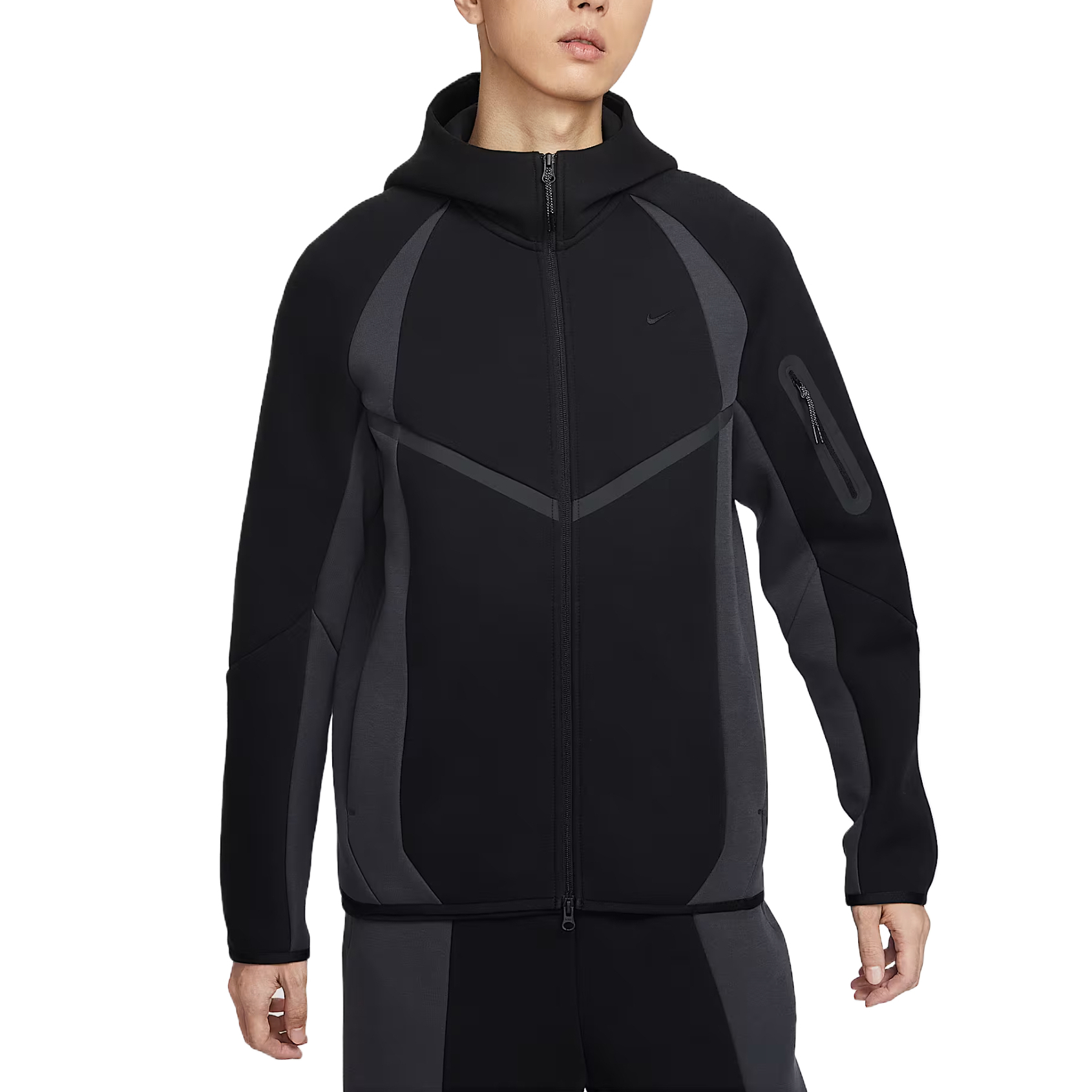 Мужская куртка Tech с цветными блоками, полной молнией, флисовая Windrunner Nike, черный