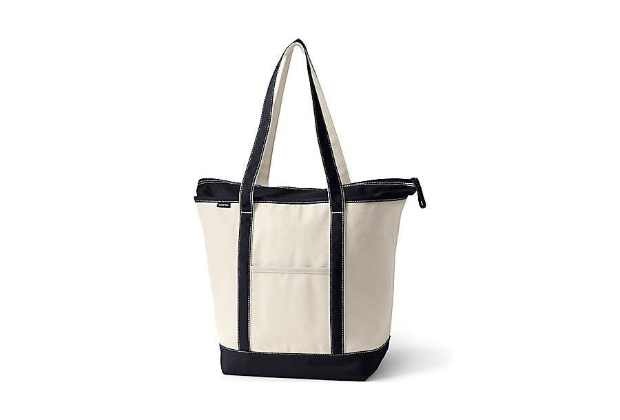 

Большая холщовая сумка-тоут с пятью карманами, застежкой-молнией и длинными ручками Lands' End, цвет natural/black