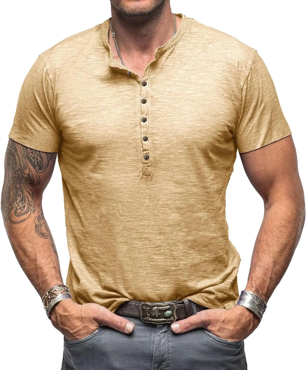 

Мужская футболка хенли с коротким рукавом