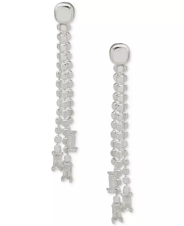 

Серьги-Подвески с плоскими цепочками и кубическим цирконием серебристого оттенка Anne Klein, crystal