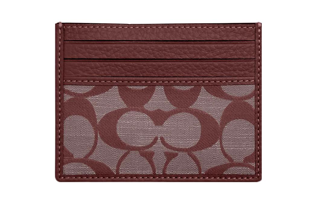 

Чехол для карт из холста с кожаным держателем мини женский бордовый COACH