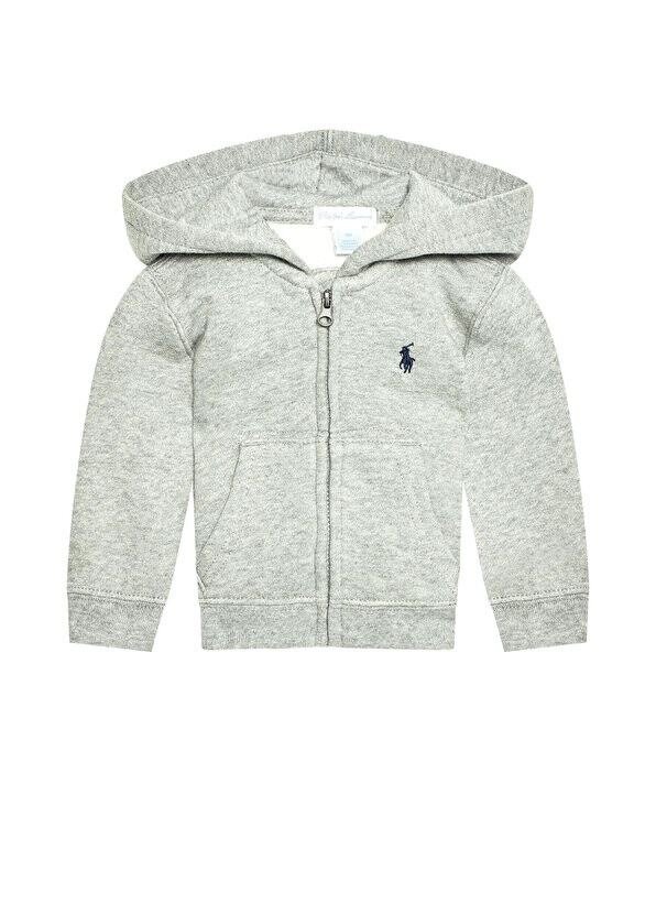 Серый свитшот для мальчика с капюшоном и вышитым логотипом Polo Ralph Lauren
