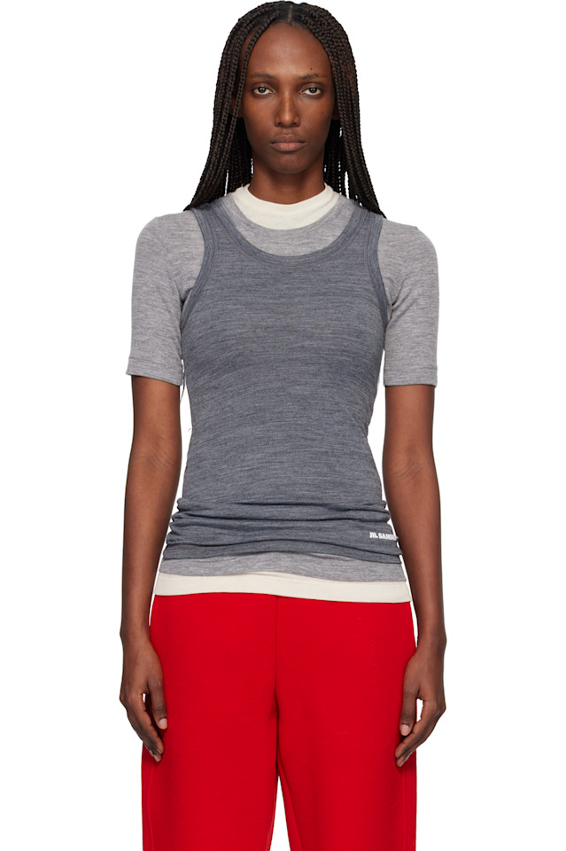 

Jil Sander Легкая техническая шерстяная майка серого цвета