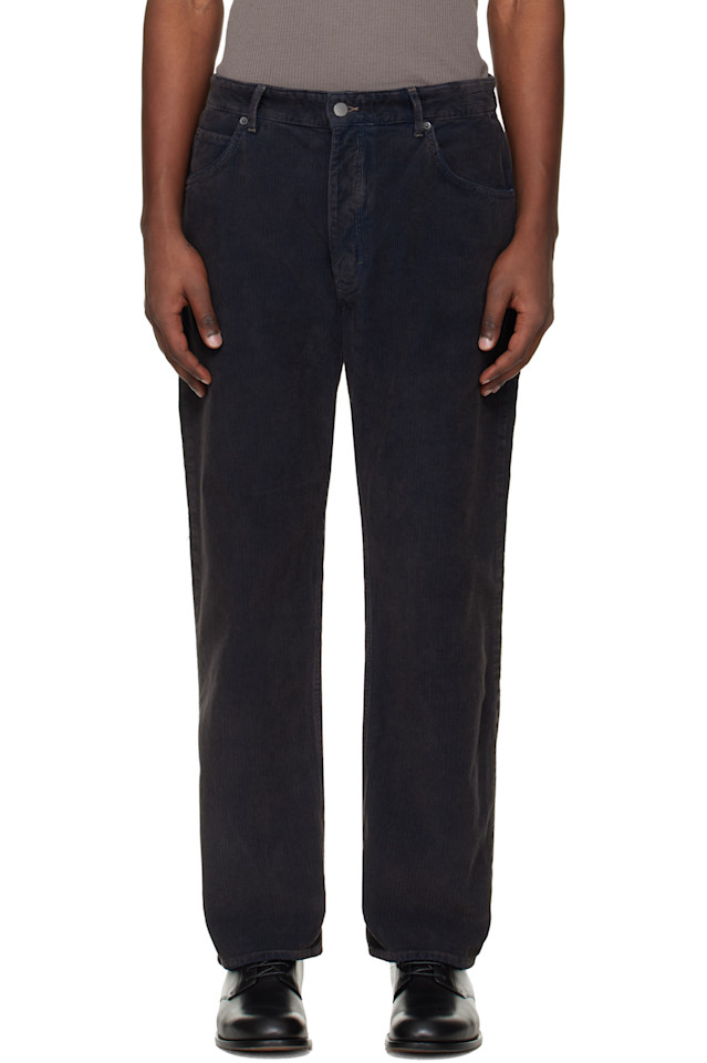 

Studio Nicholson Вельветовые брюки темно-синего цвета "Вудсток"