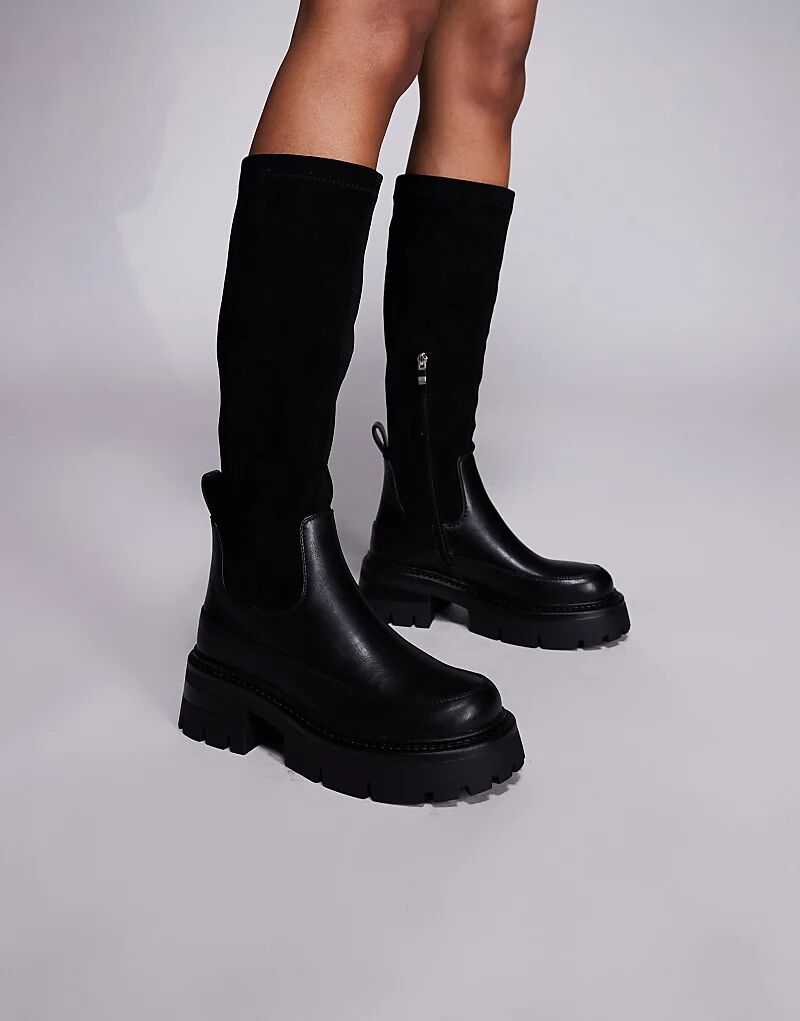Сапоги до колена Simmi London Chorley Wide Fit с массивной подошвой, черного цвета