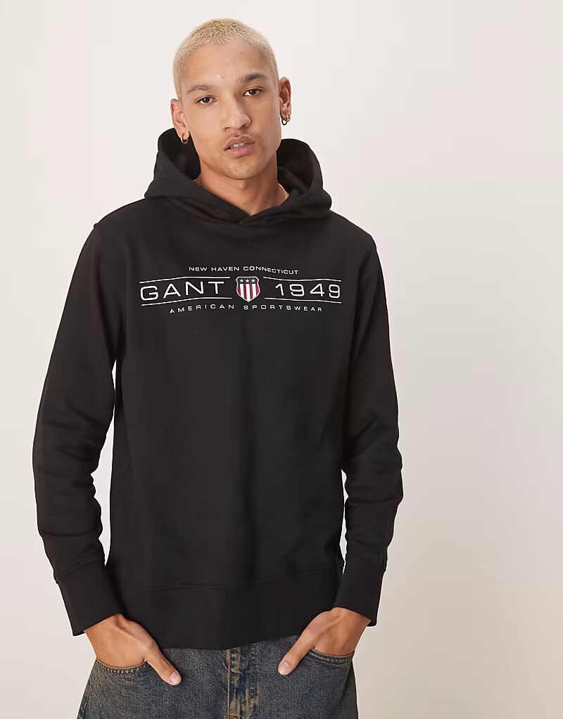 

Толстовка с капюшоном GANT 1949 с логотипом щита черного цвета
