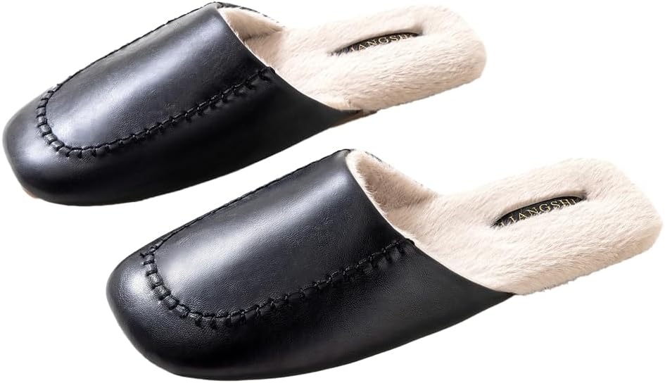 

Теплые мюли Yafirgeer для женщин и мужчин, элегантные домашние тапочки с закрытым носком, стильная обувь для дома и улицы, черный