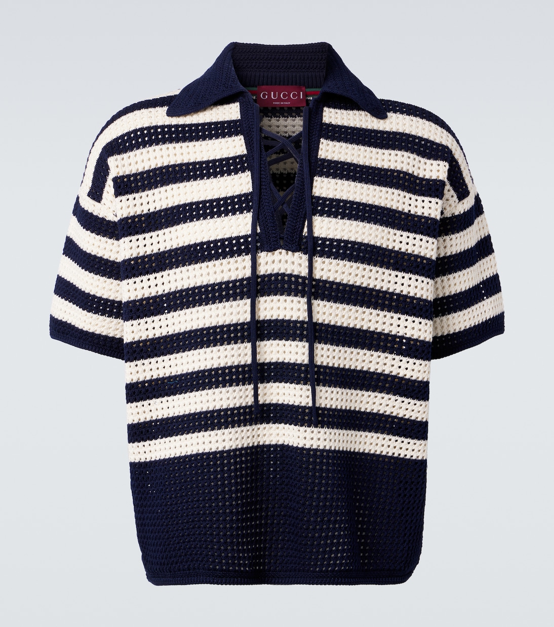 

Полосатая хлопковая поло с открытой вязкой Gucci, Classic Blue/ White