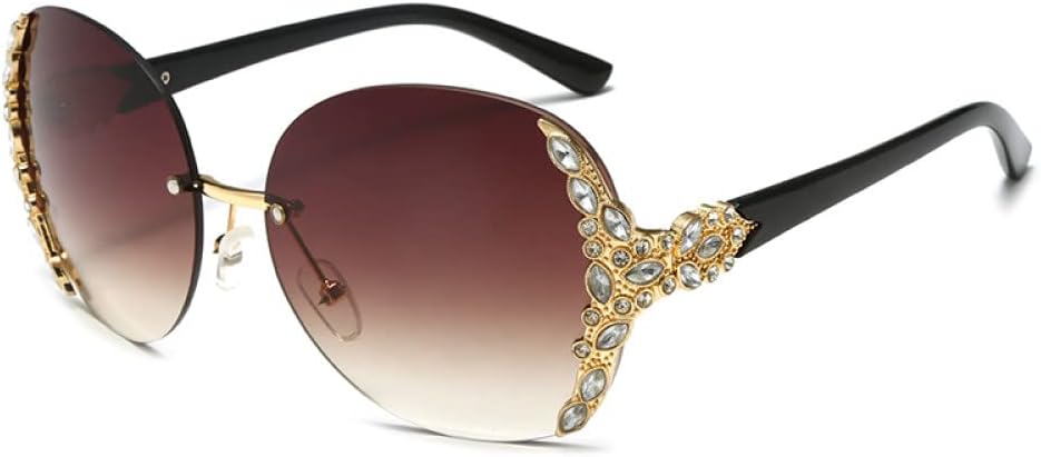 

Винтажные солнцезащитные очки без оправы большого размера, солнцезащитные очки с бриллиантами для женщин, панк-солнцезащитные очки для женщин с защитой от УФ-излучения UV400 generic, Gradient Dark Tea