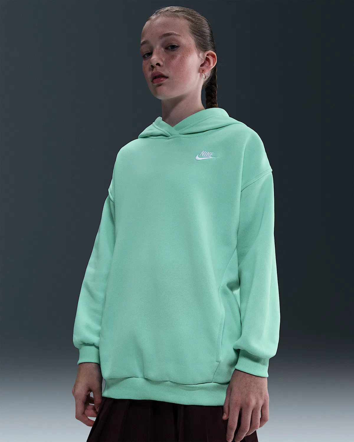 Детский оверсайз худи Nike Sportswear Club Fleece, Mint Foam/Mint Foam/White — фото 2