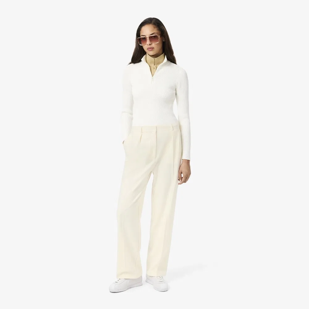 Брюки женские Lacoste, широкие фланелевые, кремовые