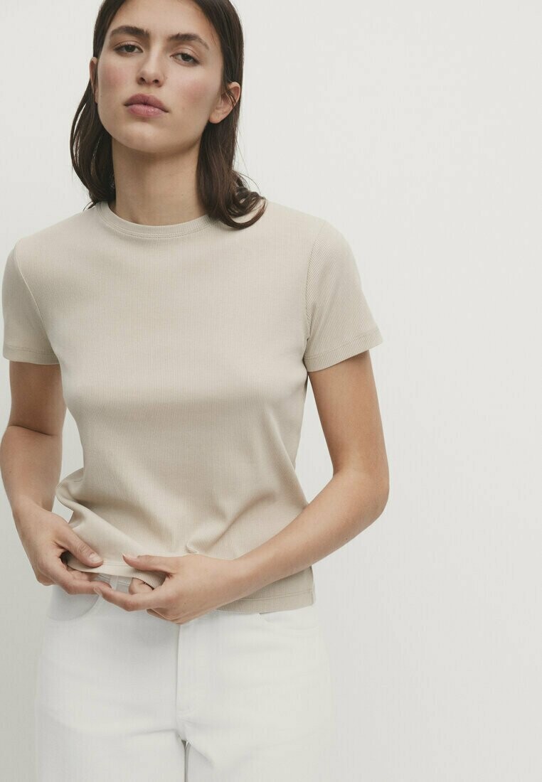 

Футболка базовая Short Sleeve Massimo Dutti, бежевая