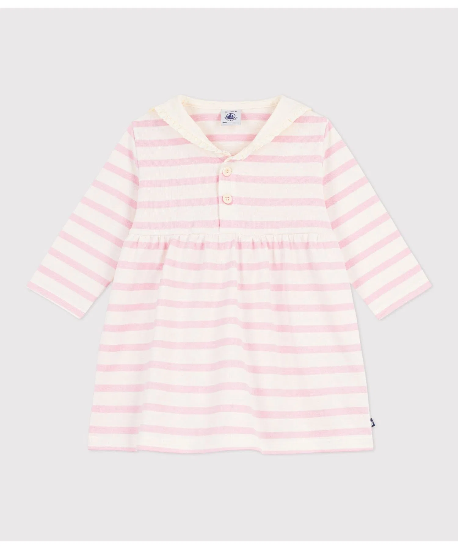 Детское платье в полоску Petit Bateau с воротником-матроской бело-розовое