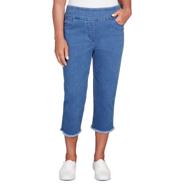 

Укороченные джинсовые брюки с бахромой Petite Alfred Dunner, цвет medium wash denim