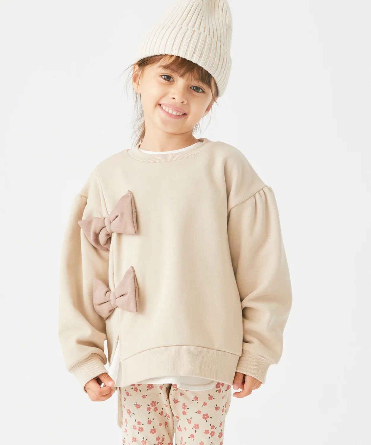 Топ с большим бантом и разрезом, флисовый, ever closet, бежевый