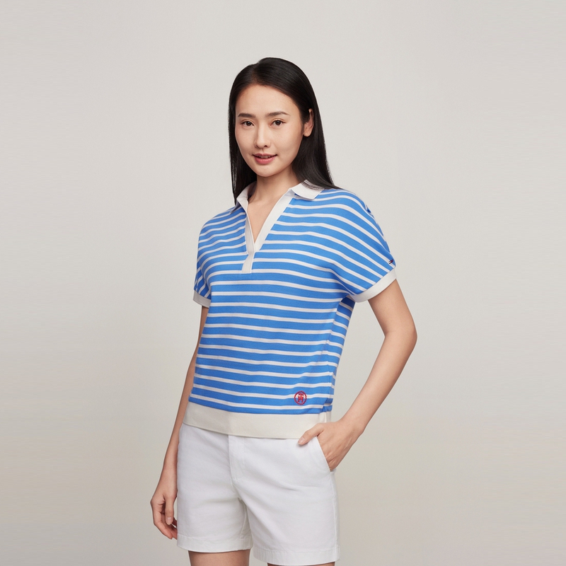 Футболка поло Tommy Hilfiger, сине-белая полоска 04L — фото 4