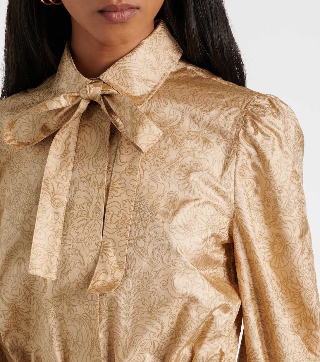 Длинное платье из шелкового твила с поясом в стиле обезьяны Max Mara, Albino Oro — фото 4
