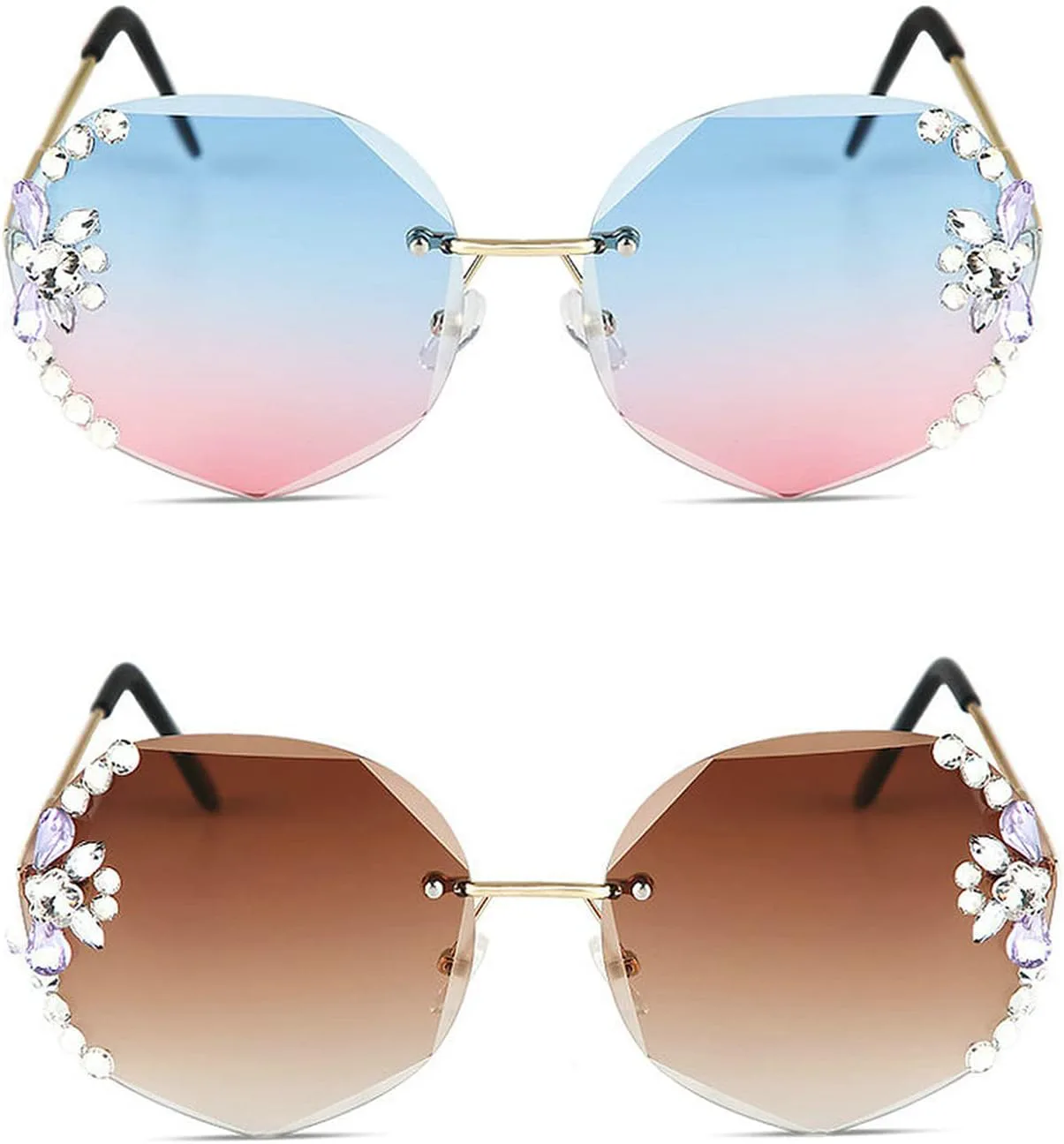 

Женские солнцезащитные очки COTIA 2022 без оправы с бриллиантами, увеличенного размера, без оправы, с кристаллами и стразами, для пляжа и лета, Blue Pink&tea