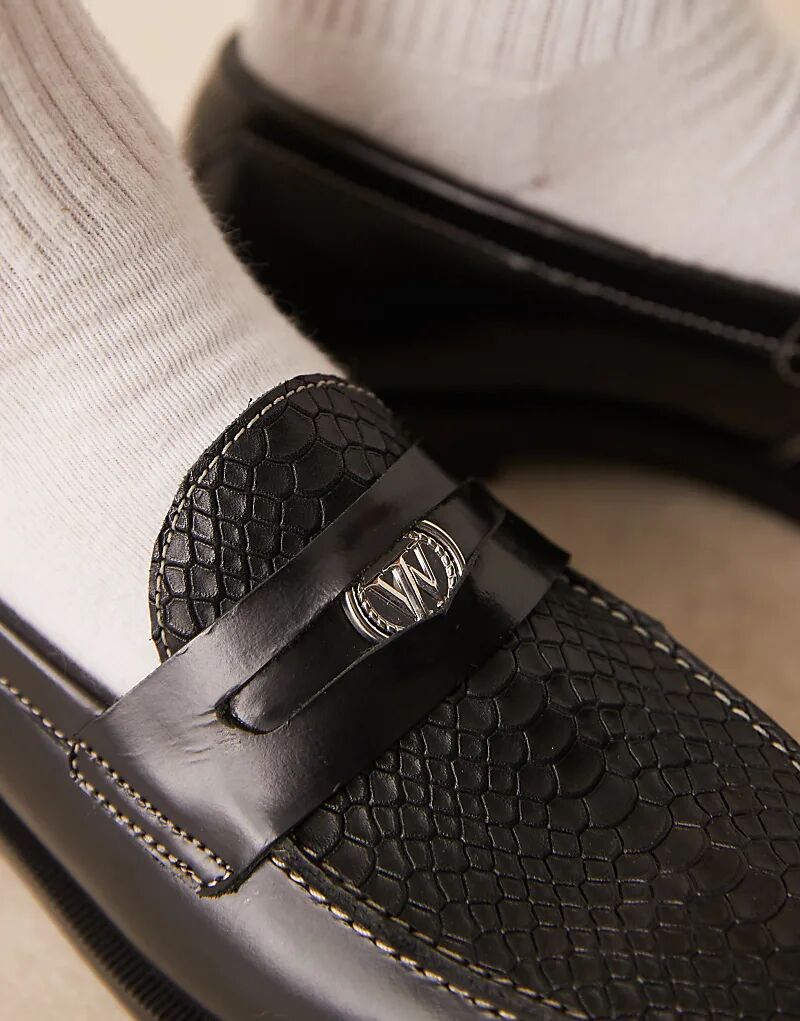Лоферы Walk London Rhea Croc Penny черного цвета — фото 2