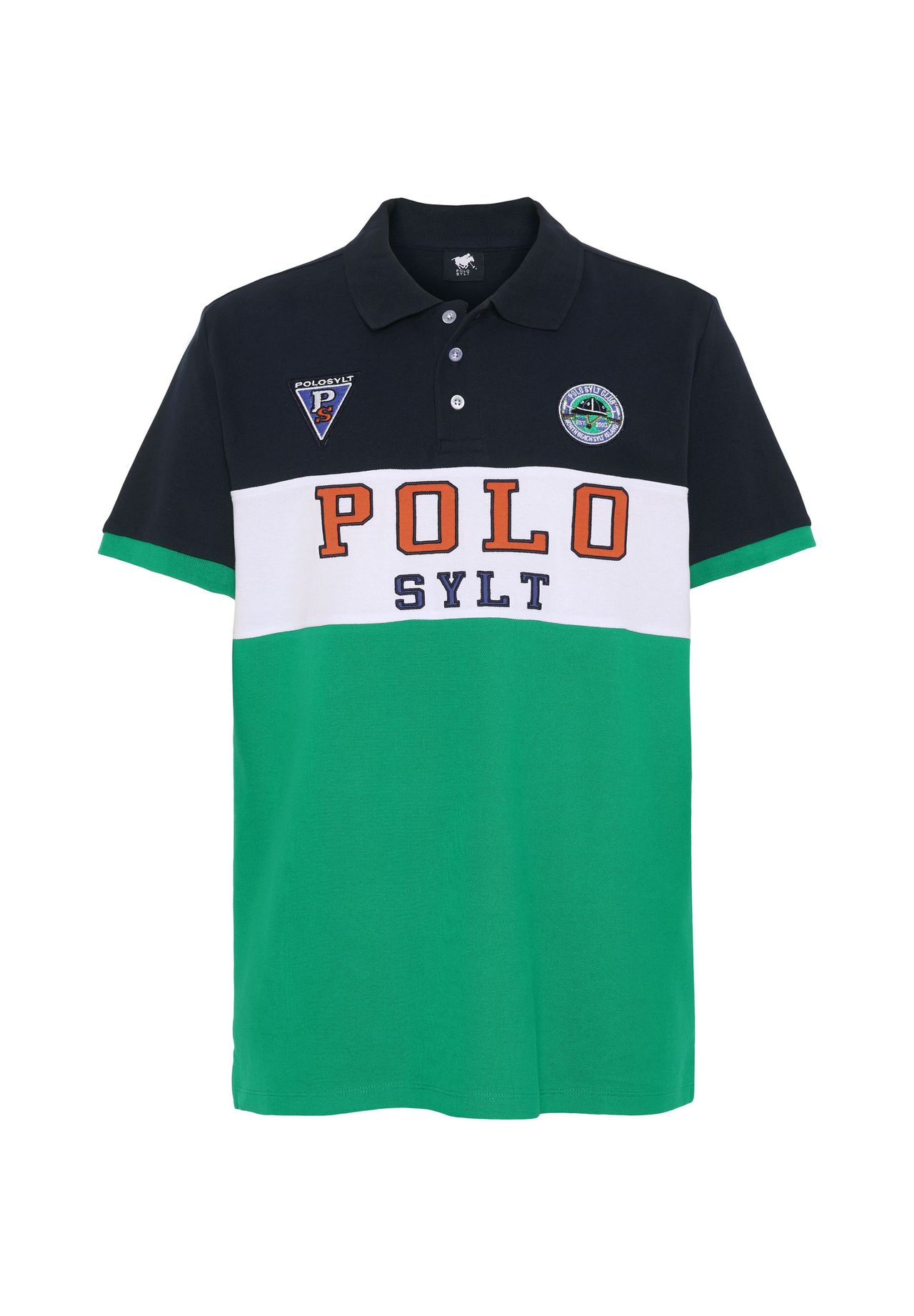 

Рубашка-поло с полосками и заплатками POLO SYLT, цвет 6548 Medium Green/dark Blue
