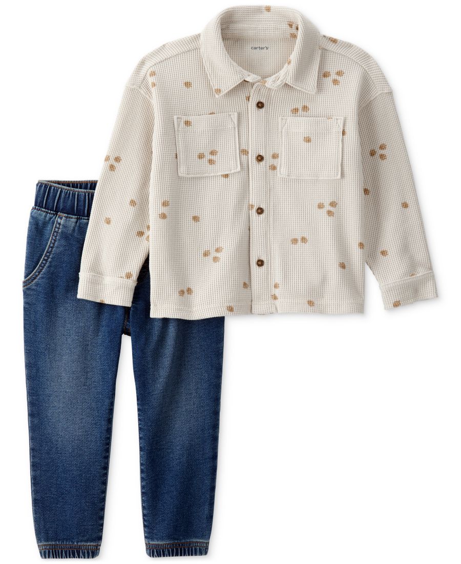 

Детский комплект для мальчиков из двух предметов: рубашка на пуговицах Acorn и джинсы без застежек Carter's, Tan