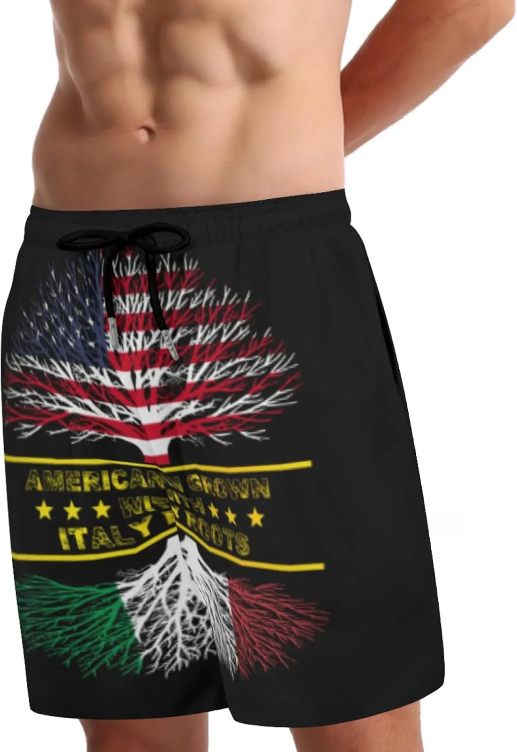Мужские плавки American Grown and Italy Roots с сетчатой ​​подкладкой, завязками, быстросохнущие, с карманами Generic, черный — фото 3