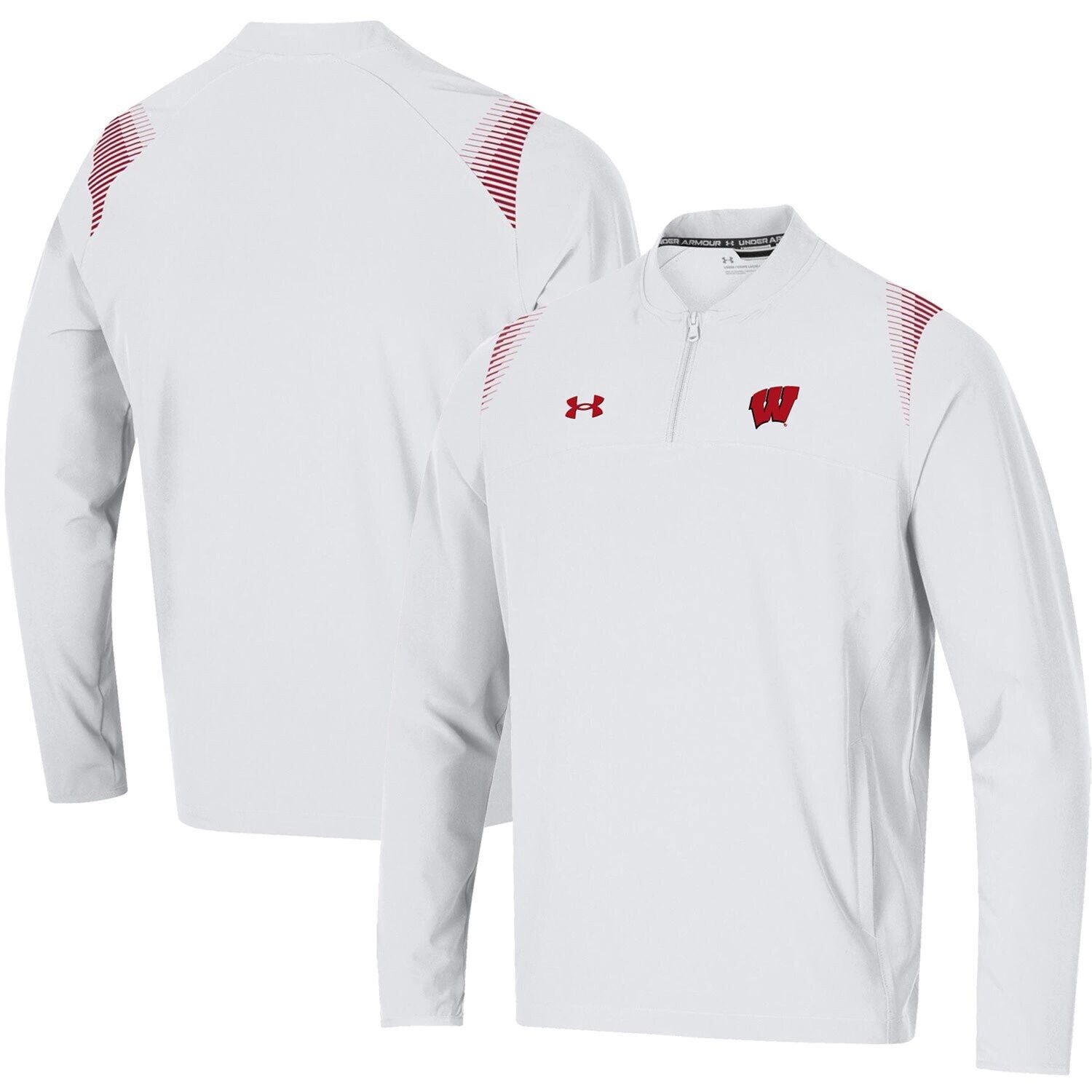 

Мужская белая куртка Wisconsin Badgers 2021 с молнией на четверть и боковой линией Under Armour, Белый, Мужская белая куртка Wisconsin Badgers 2021 с молнией на четверть и боковой линией Under Armour