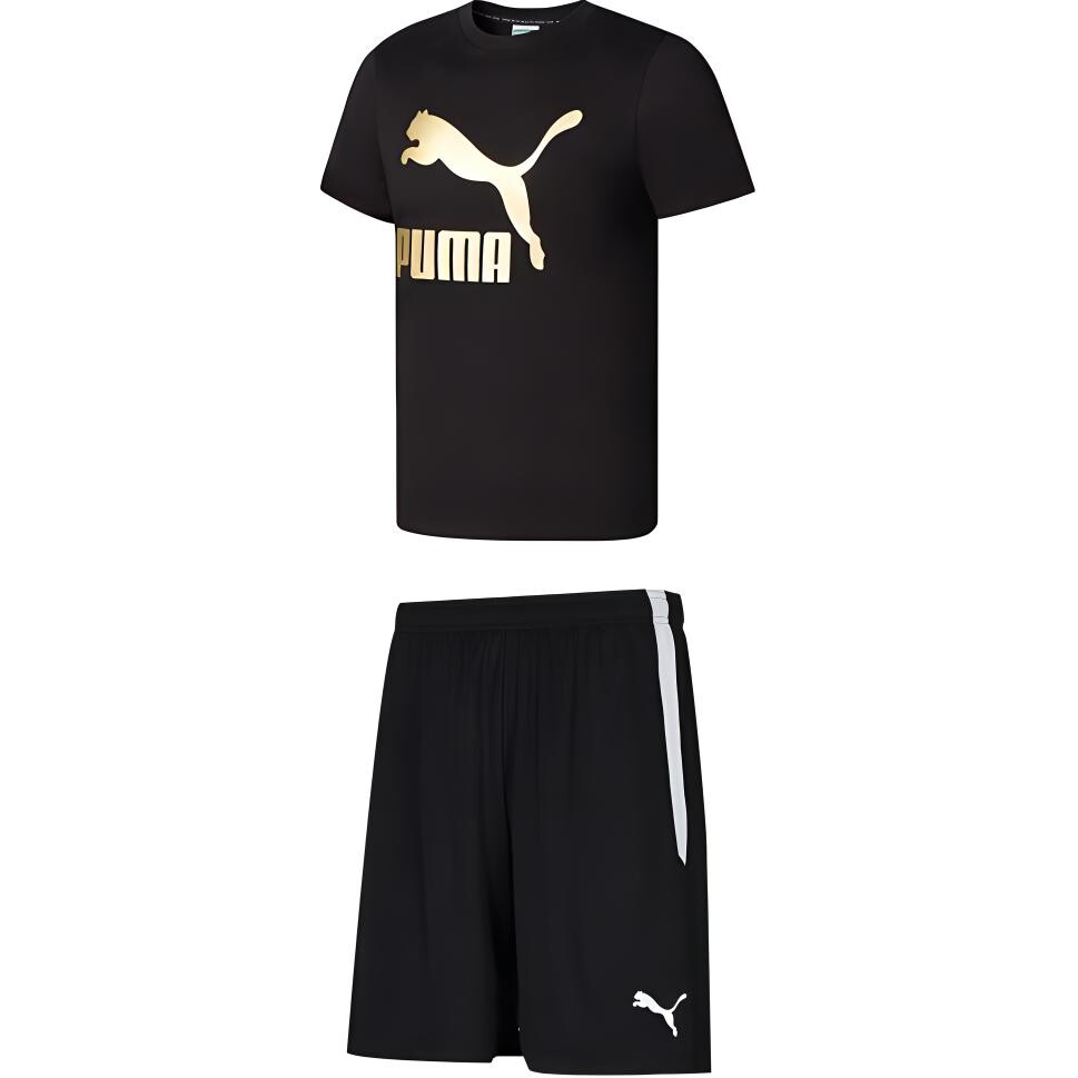 

RE.GEN Повседневный спортивный мужской костюм черная футболка + шорты Puma, черный