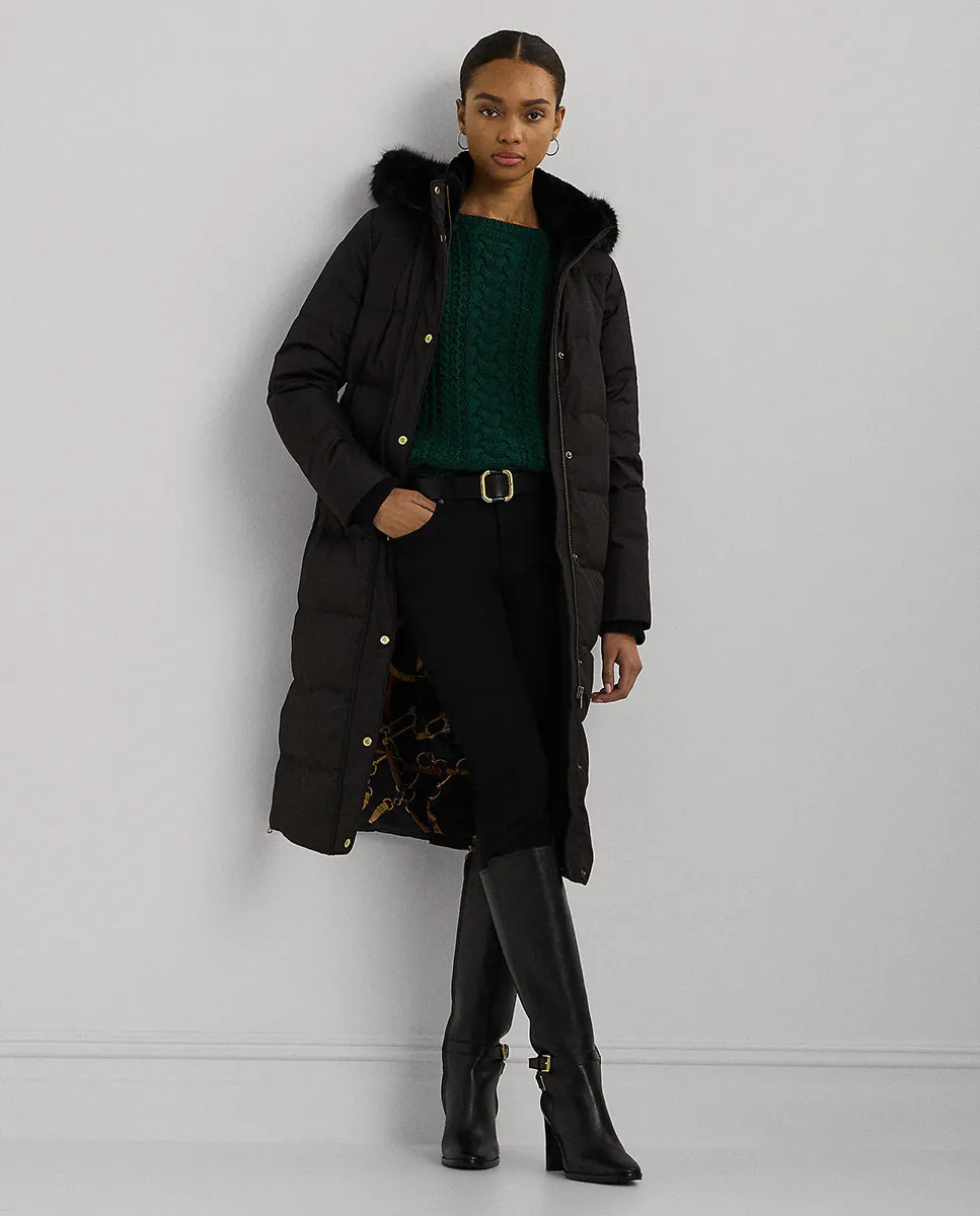 

Длинный женский пуховик с капюшоном, окруженным мехом Lauren Ralph Lauren, черный