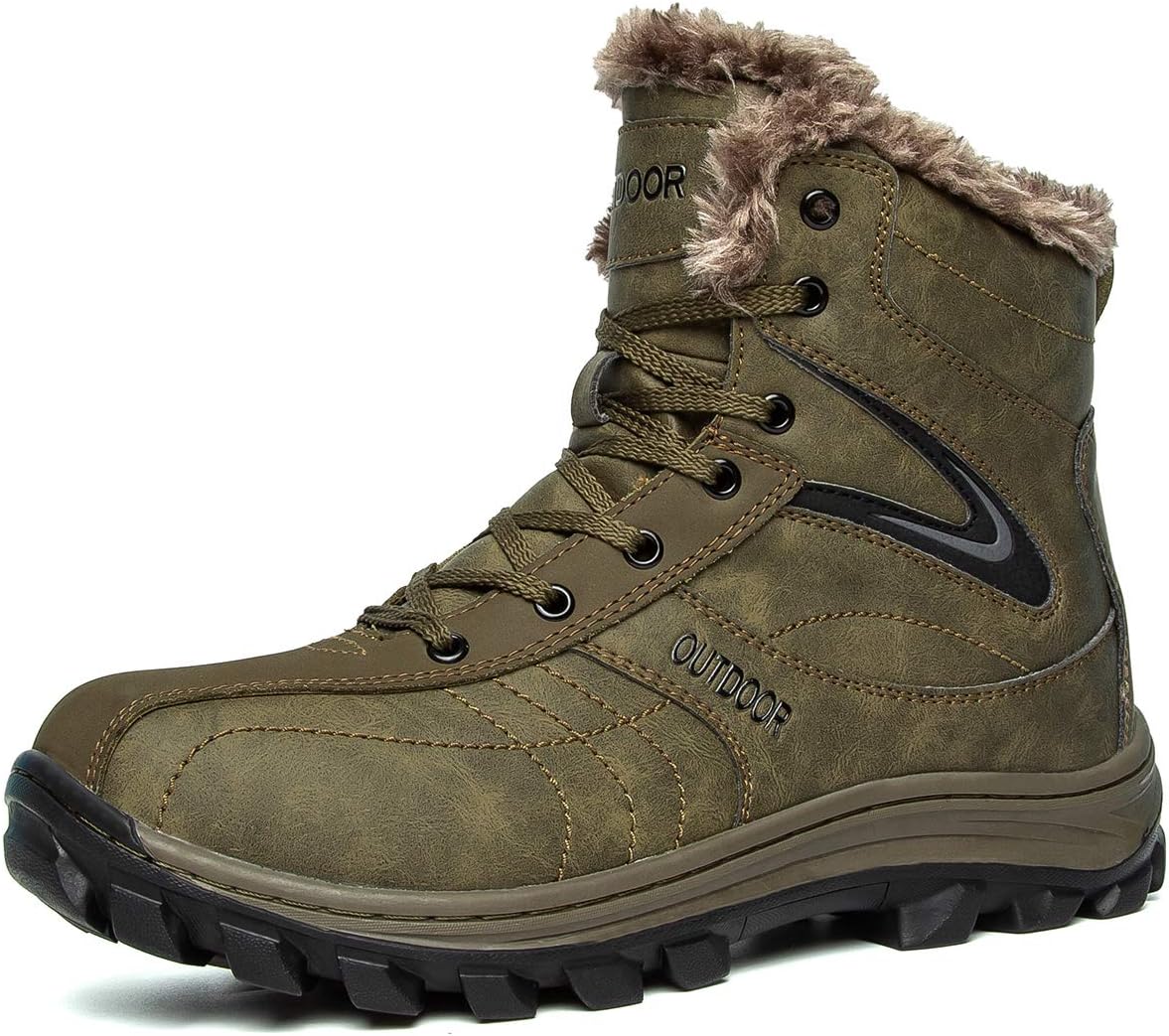 

Мужские походные ботинки зимние с теплой меховой подкладкой, снежные ботинки, туристические ботинки для мужчин Betoosen, Olive