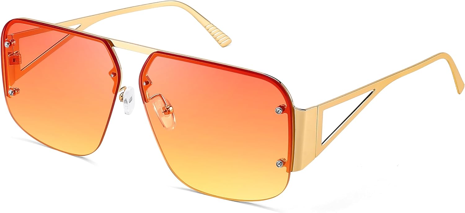 

Модные солнцезащитные очки-авиаторы FEISEDY для женщин и мужчин, ретро, ​​металлическая безободковая оправа, квадратная форма, B2985, Gold Frame Gradient Pink Yellow Lens