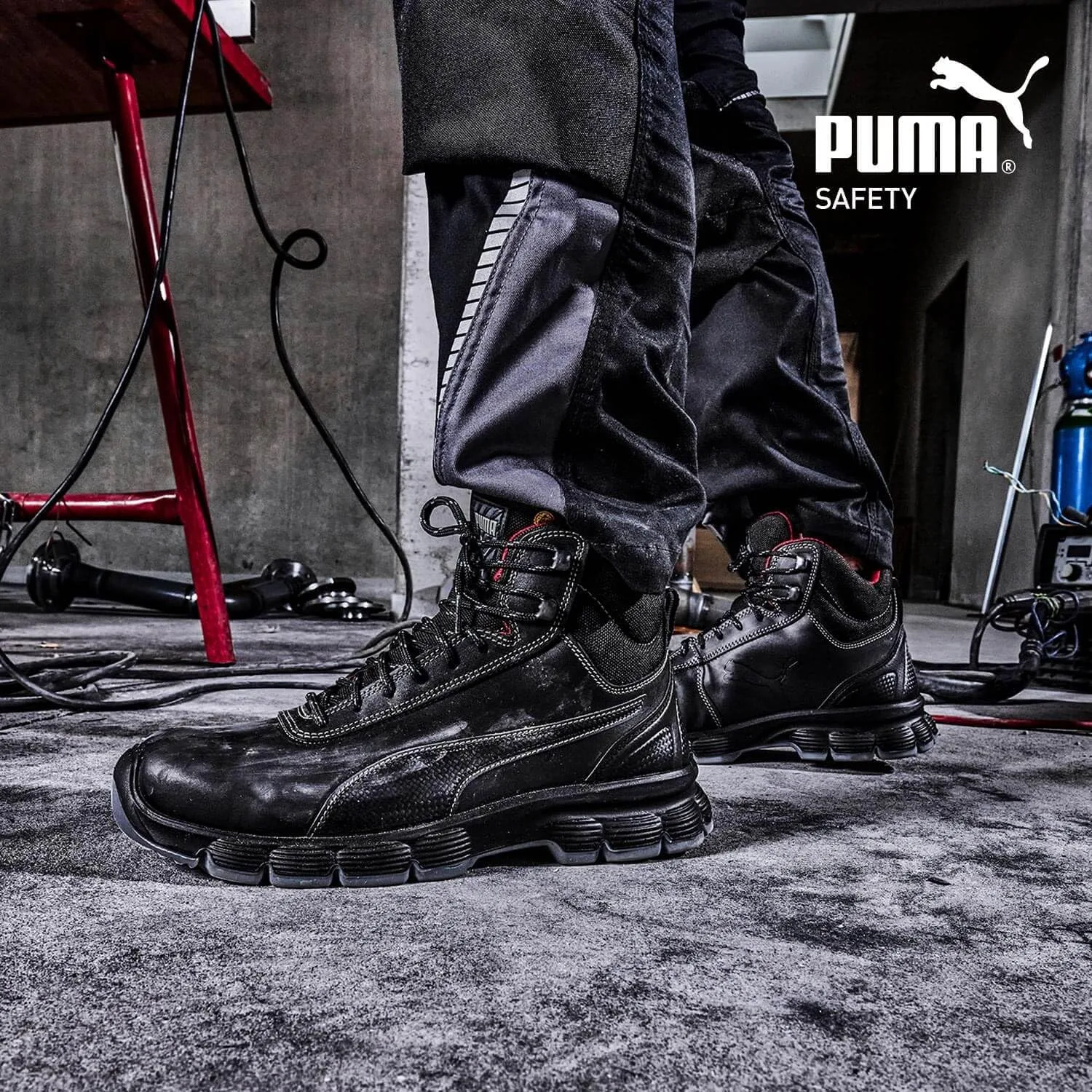 Отличные мужские защитные ботинки PUMA Safety Condor MID, модель S3 ESD SRC, стальные защитные носки, защита от электроники, неустойчивая подошва Puma Industries, черный — фото 2