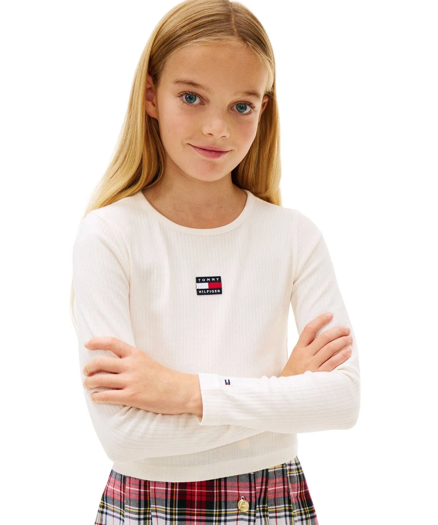 Детская футболка с длинным рукавом TOMMY HILFIGER с логотипом, белая